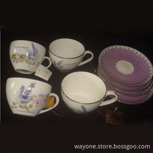 220cc Tea Cup and Saucer Set in Printed Display Box+PVC Box, Lavender Design